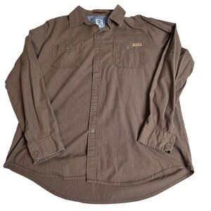 Timberland Mens Long Sleeve Snap Button Shirt Brown Pinstripe WorkCasual Sz LG